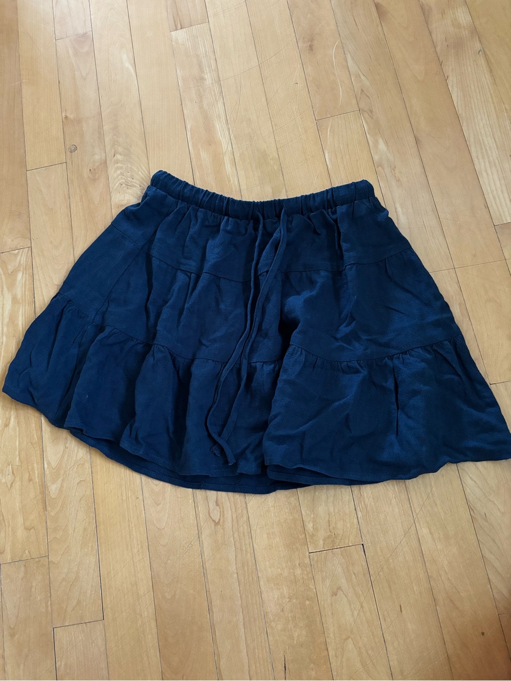 Stradivarius Navy Elastic Waist Tiered Mini Skirt